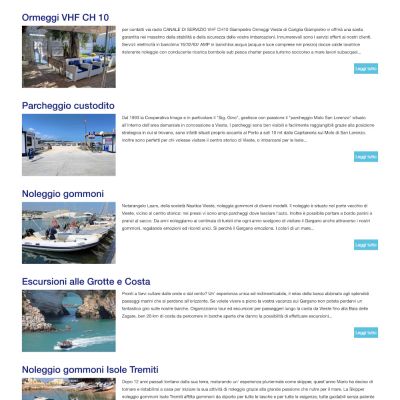 Pagina Servizi del sito internet del Porto di Vieste