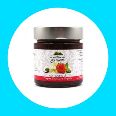 Vasetto di composta di fragola, basilico e vaniglia per e-commerce di prodotti abruzzesi