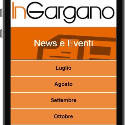 Menu News ed Eventi dell'app InGargano con luglio, agosto, settembre e ottobre