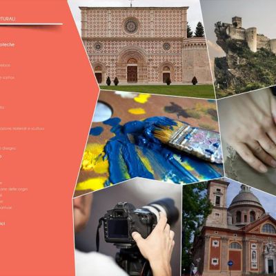 Pagina brochure Tudu con monumenti abruzzesi, pittura, ceramica e fotografia