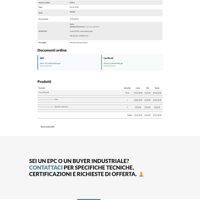 Pagina ordini del portale E-Commerce B2B FENP