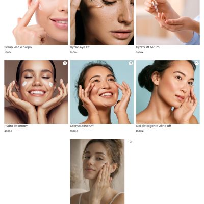 Pagina prodotti del Sito Web E-Commerce Ayame Cosmetics con catalogo cosmetici per la cura del viso Teramo Abruzzo