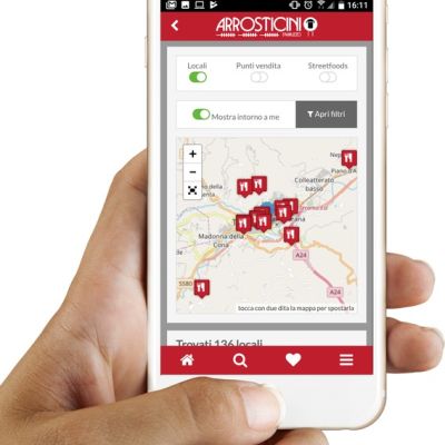 Mappa con elenco locali dell'App Mobile Arrosticini d'Abruzzo