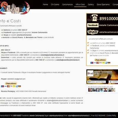Pagina Info e Costi del sito internet di Astarte Cartomanzia