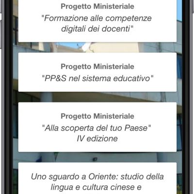 Schermata area scientifica e ricerca della Mobile App eSchool Curie per il Liceo Scientifico di Giulianova