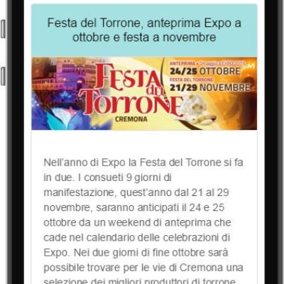 Schermata evento festa del torrone dell'App del Comune di Cremona
