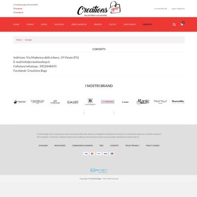 Pagina Contatti del sito internet di Creations Shop Bags pelletteria e accessori di Vieste