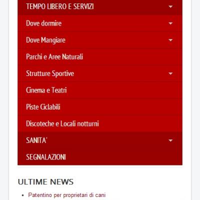 Pagina tempo libero e servizi della Web Application del Comune di Cremona