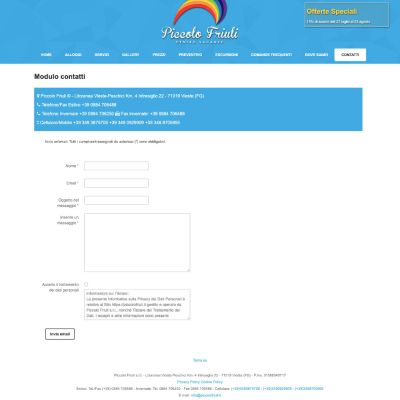 Pagina Contatti del sito internet del Piccolo Friuli