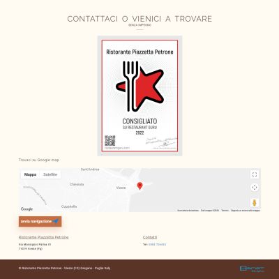 Pagina contatti del Sito Web del Ristorante Piazzetta Petrone a Vieste