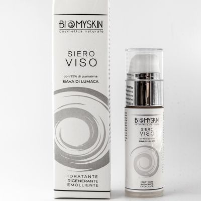 Confezione e flacone del siero viso Biomyskin su sfondo bianco