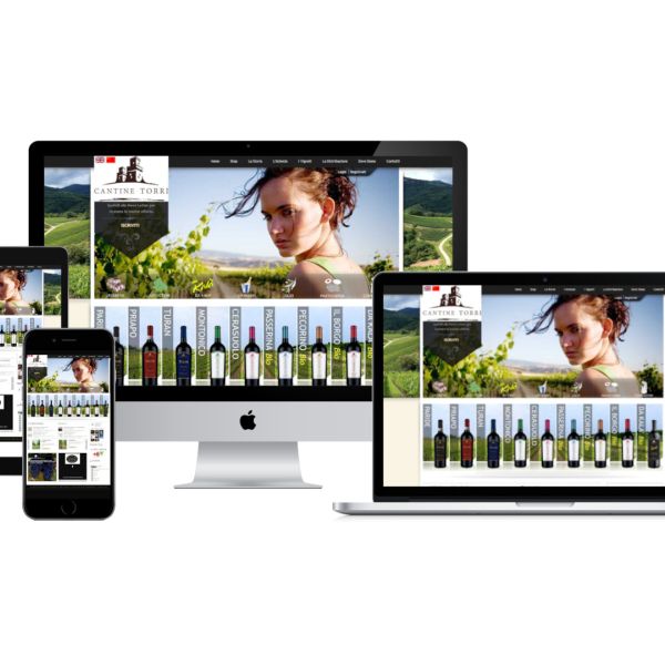 MockUp iMac iPad MacBook con Home Page responsive multi device del Sito Web di Cantine Torri di Torano Nuovo creato dall'agenzia web Wainet di Teramo