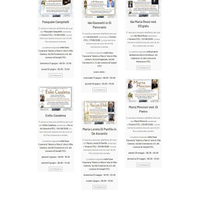Pagina necrologi online del Sito Web Casa Funeraria Valerio e Marco con manifesti funebri e comunicazioni aggiornabili