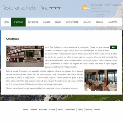 Pagina Struttura del sito internet dell'Hotel Pina di Isola Del Gran Sasso
