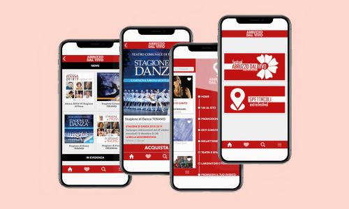 mockup App Apple Iphone con le schermate Abruzzo dal Vivo realizzata da Wainet Web Agency a Teramo in Abruzzo