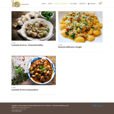 Pagina ricette sito internet E-commerce La Lumaca Rosetana