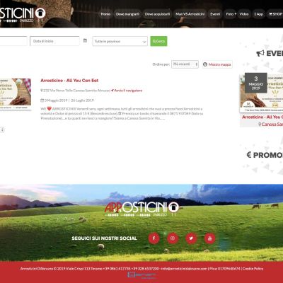 Schermata del Sito Web responsive della piattaforma Arrosticini d'Abruzzo eventi