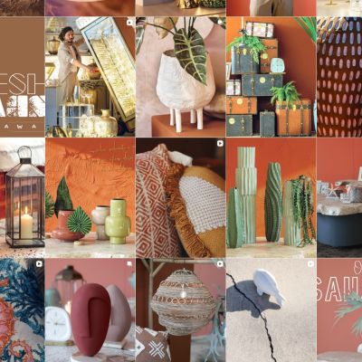 Feed Instagram Bruco con complementi d'arredo nei toni corallo e verde acqua