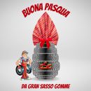 Grafica di auguri di Pasqua Gran Sasso Gomme con pneumatici e uovo rosso