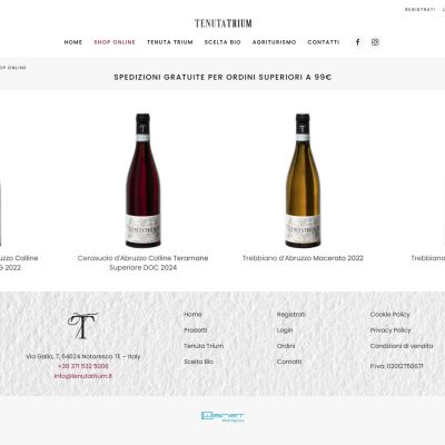 Pagina shop online Sito Web Tenuta Trium