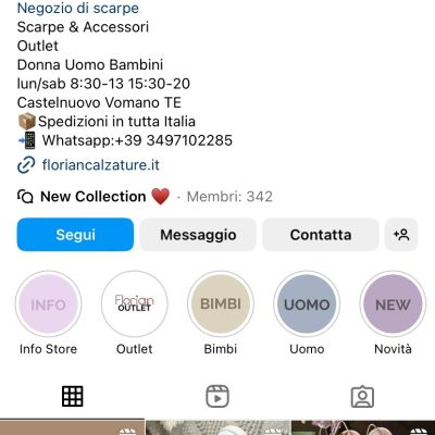 Intestazione Feed di Instagram della pagina Florian Calzature