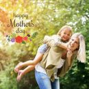 Grafica per la Festa della mamma con madre e bambina in giardino