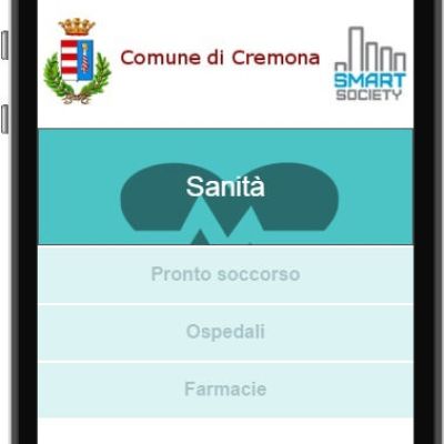 Schermata sanità dell'App del Comune di Cremona
