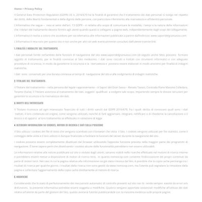 Pagina Privacy del sito internet di Sapori Del Gran Sasso