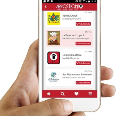 Elenco locali vicini nell'App Mobile Arrosticini d'Abruzzo con ricerca geolocalizzata