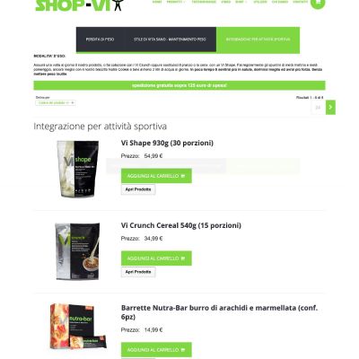 Pagina prodotti del sito internet di Shop Vi