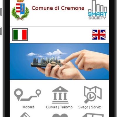 Schermata home menu dell'App del Comune di Cremona