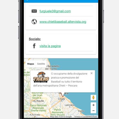 Schermata contatti e geolocalizzazione della Mobile App TUDU Abruzzo