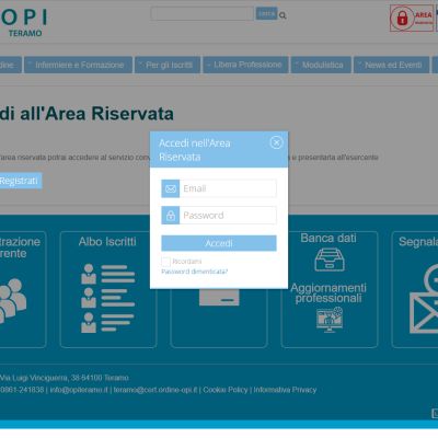 Pagina Area Riservata del sito internet di OPI Teramo