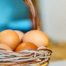 Uova fresche raccolte in un cestino per la colazione