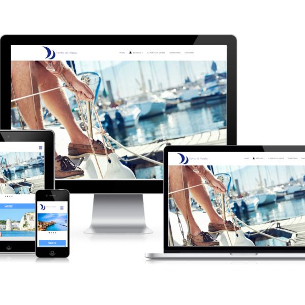 MockUp iMac iPad MacBook con Home Page responsive multi device del Sito Web del Porto di Vieste