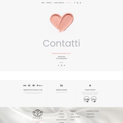 Pagina contatti del Sito Web E-Commerce Ayame Cosmetics Teramo Abruzzo