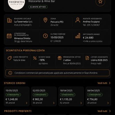Schermata Cliente dell'App Scuppoz dedicata ai fornitori Abruzzo
