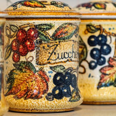 Barattolo dello zucchero in ceramica dipinta a mano con decoro Tosca Antica