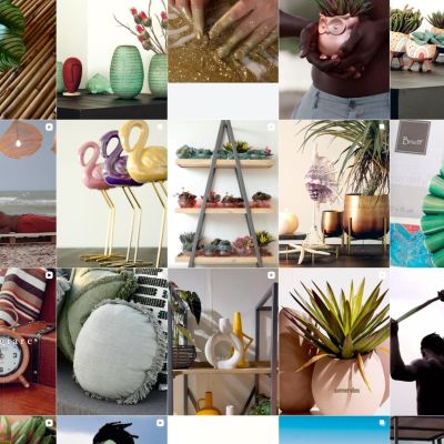 Feed Instagram Bruco con orologi, lampade, scaffali e piante decorative