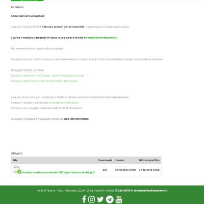 Pagina Iscrizioni del sito internet di Nursind Teramo
