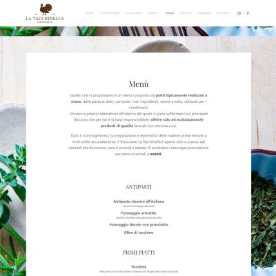 Pagina menù del Sito Web Ristorante La Tacchinella