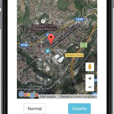 Schermata segnalazione alert con posizione su mappa dell'App MyAlert